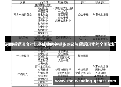 河南板凳深度对比赛成败的关键影响及其背后因素的全面解析